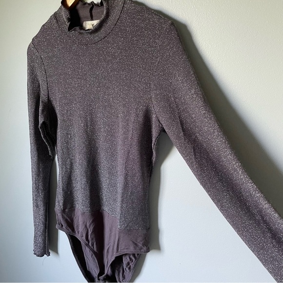 Altar'd State Sparkly Dark Gray Long Sleeve Bodysuit Size Medium - Picture 5 of 6
